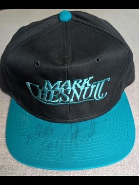 Vintage 90s Mark Chestnutt Autographed Snapback Black & Teal Hat Cap Flat Brim